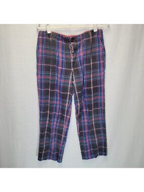 Boden Men's Large PJ Lounge Pants Plaid Gray Blue Button Fly